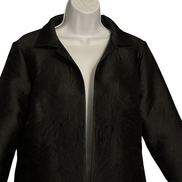 Grace Chung Black Floral Puckered Jacket Coat Size Small Open Front Mid-Length - Picture 4 of 9